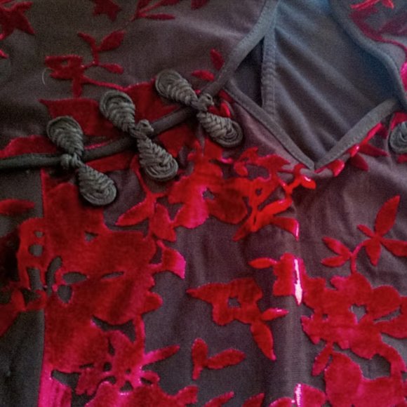 Gorgeous Asian Inspired Black Red velvet Top Size XL NEW NWT - Picture 3 of 7
